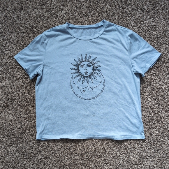 Boxy Cropped Sun & Moon Tee Shirt - Picture 1 of 2